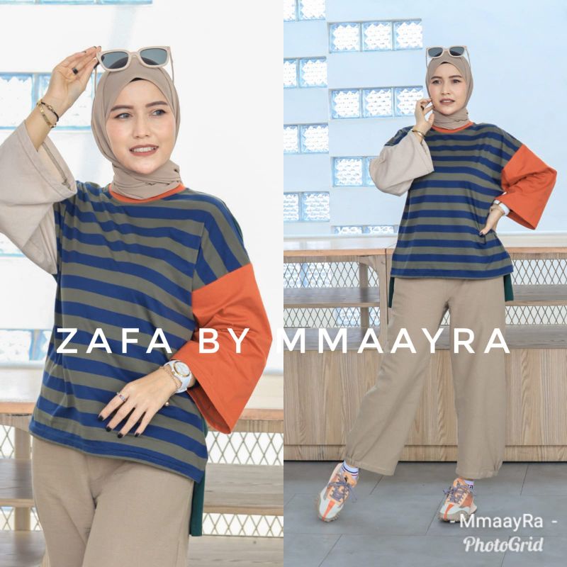 One Set Zafa By Mmaayra Matt Atasan Kaos Oversize Celana kulot Linen crepe