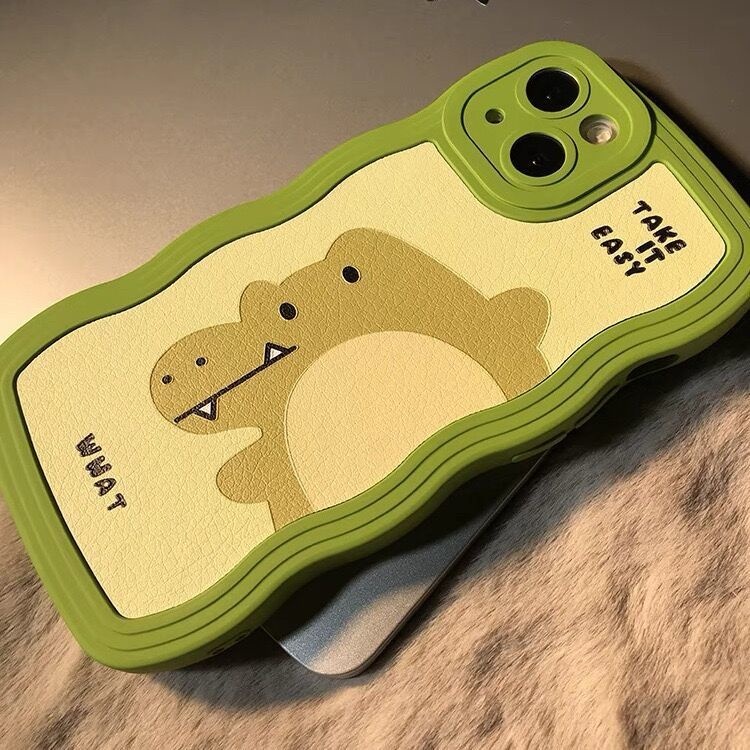 IPHONE Casing Ponsel Desain Tepi Gelombang Dinosaurus Hijau Kompatibel Dengan Iphone12 13 14 11 Pro Max X Xs Max Xr Kkjnm