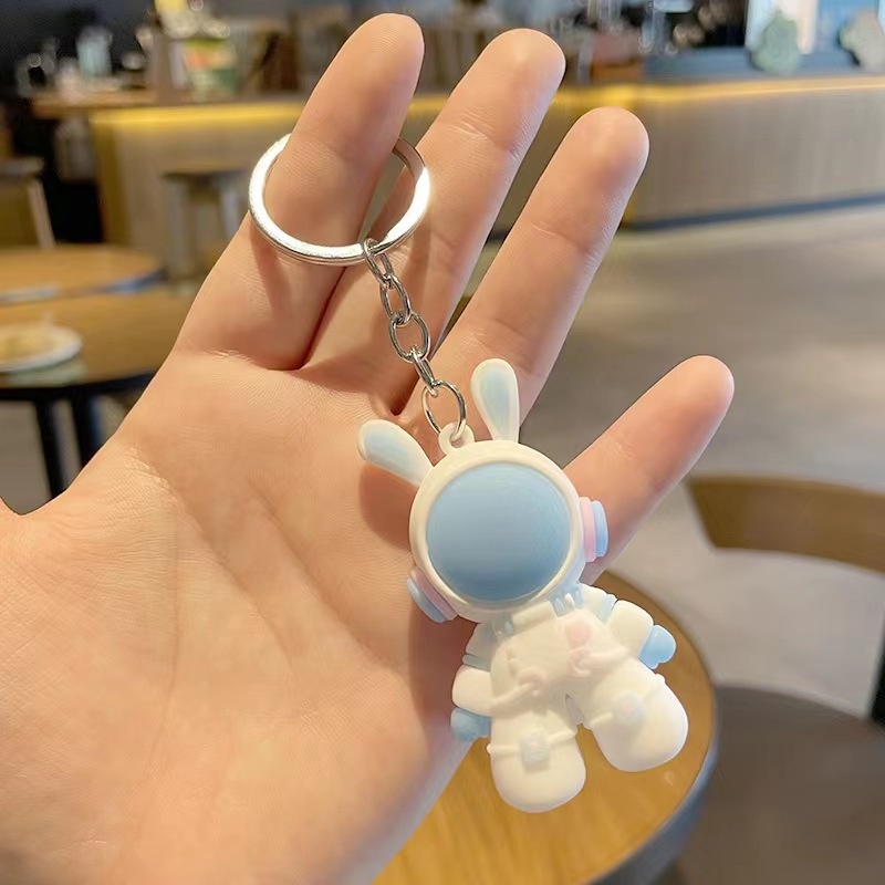 Kartun Luar Angkasa Kelinci Astronot Gantungan Kunci/Lucu Resin Bunny Doll Pendant Keyring/Wanita Pria Ransel Perhiasan Aksesoris