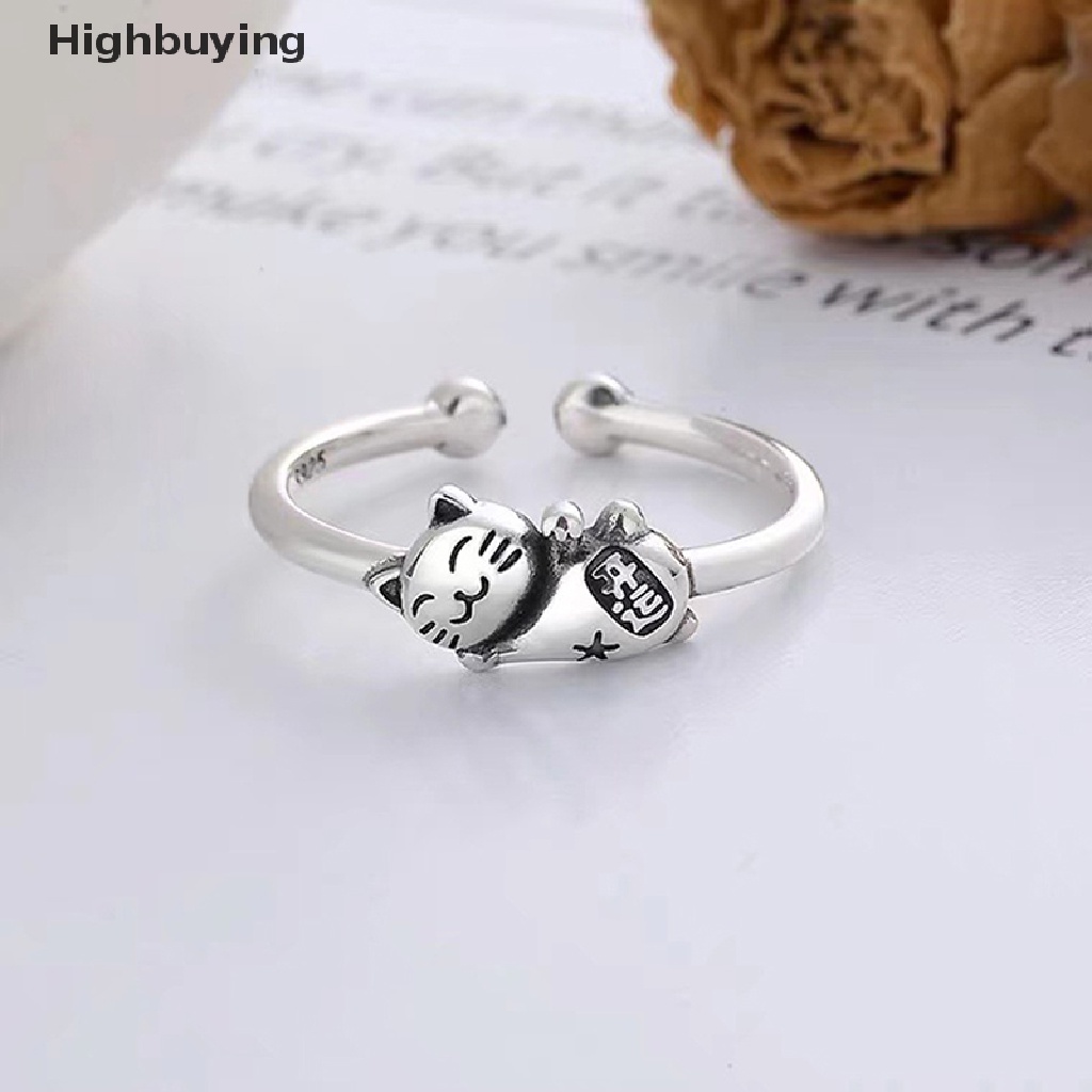 Hbid S925 Perak Fashion Kucing Lucu Pembukaan Adjustable Jari Cincin Untuk Wanita Pesta Pernikahan Halus Minimalis Valene Day Anniversary Kitty Perhiasan Glory