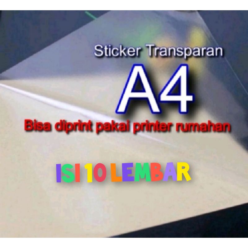 

Isi 10 lembar A4 sticker transparan bisa diprint rumahan