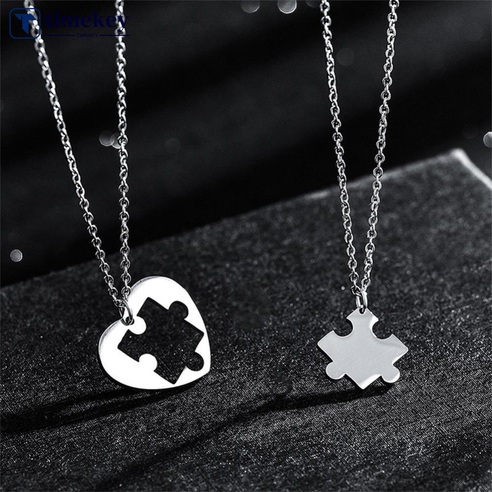 Timekey Kalung Puzzle Blok Anti Karat Perhiasan Kalung Pasangan Liontin Cinta Pribadi Sederhana Untuk Pria Wanita M1N7