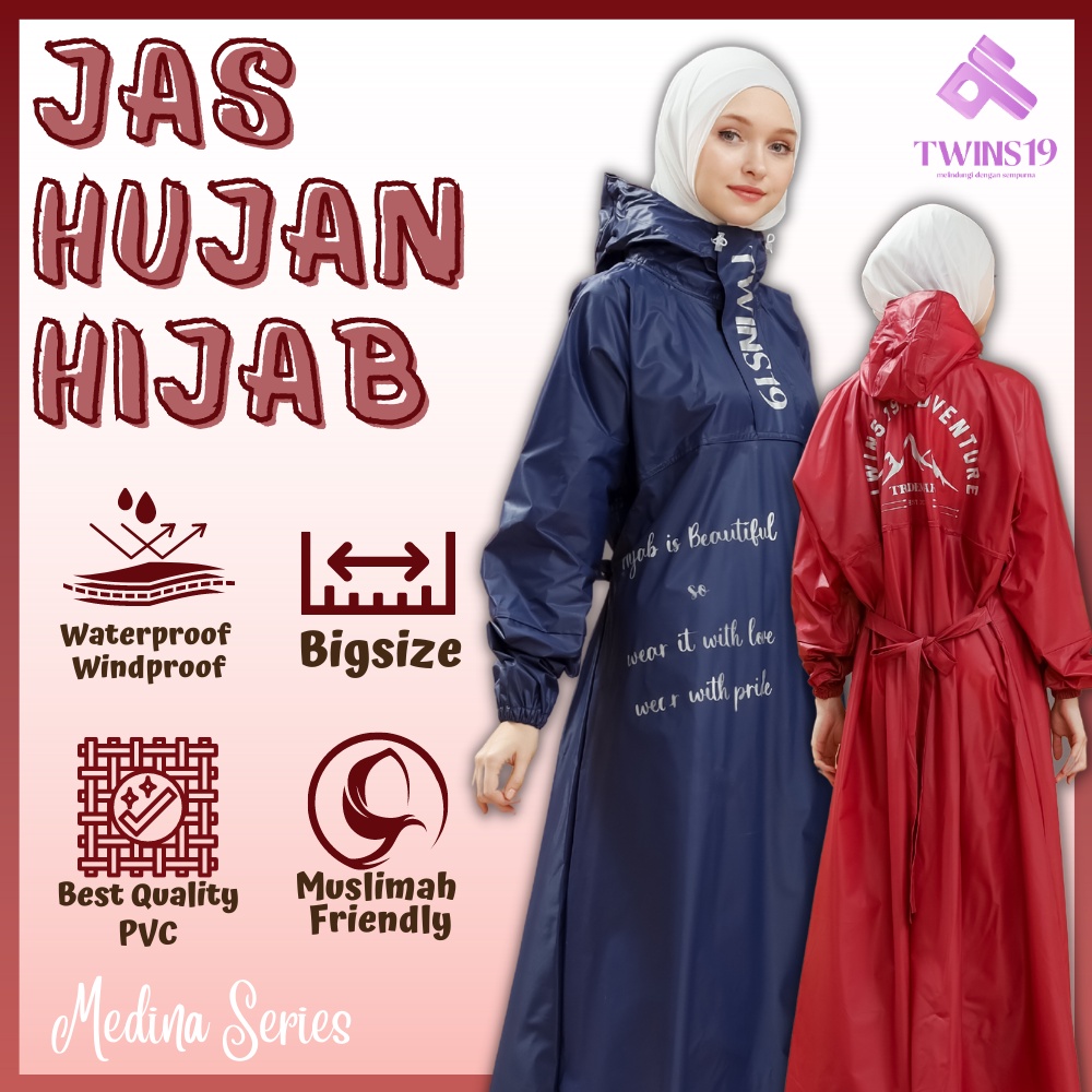 Jas Hujan Wanita Muslimah Jas Hujan Hijab Syar'i Jas Hujan Jumbo Bahan PVC Anti Rembes MEDINA SERIES By TWINS19