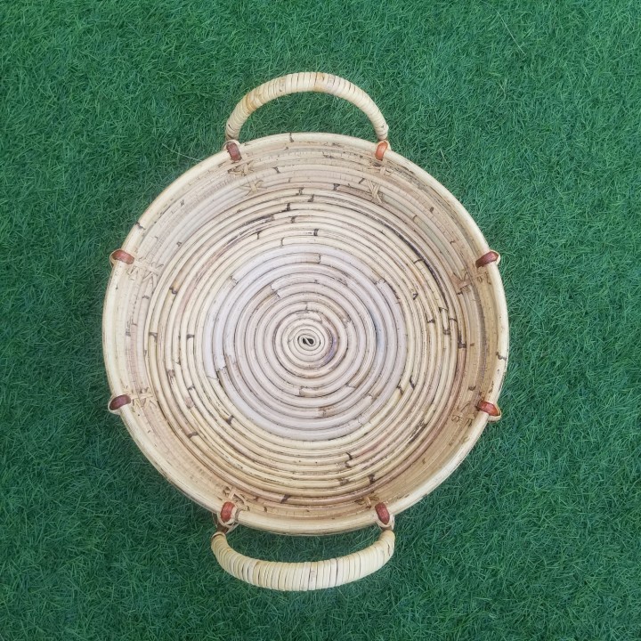 Kerajinan Tangan Rotan Keranjang Lombok Bulat Handle Kuping 33x33x10cm