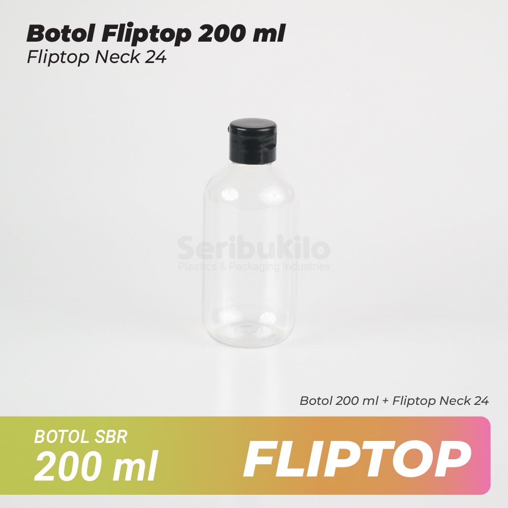 Botol Fliptop SBR 200 ml/Botol PET SBR 200ml Clear - Fliptop Clear/Putih/Hitam