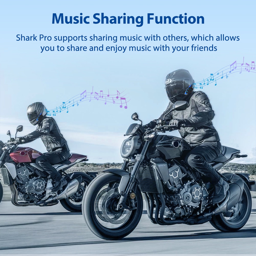 GEARELEC Shark Sepeda Motor Bluetooth Intercom Headset 2-8 Pengendara Helm Headset dengan Radio FM