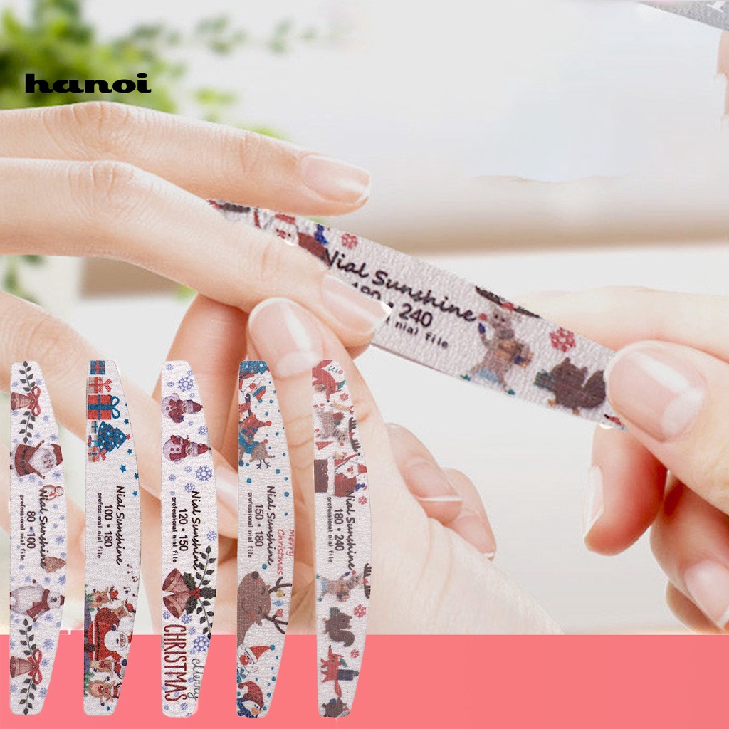 Hn * Kikir Kuku Motif Natal Bentuk Setengah Bulan Amplas Nail Buffer Warna-Warni Alat Manicure Profesional Untuk Perempuan