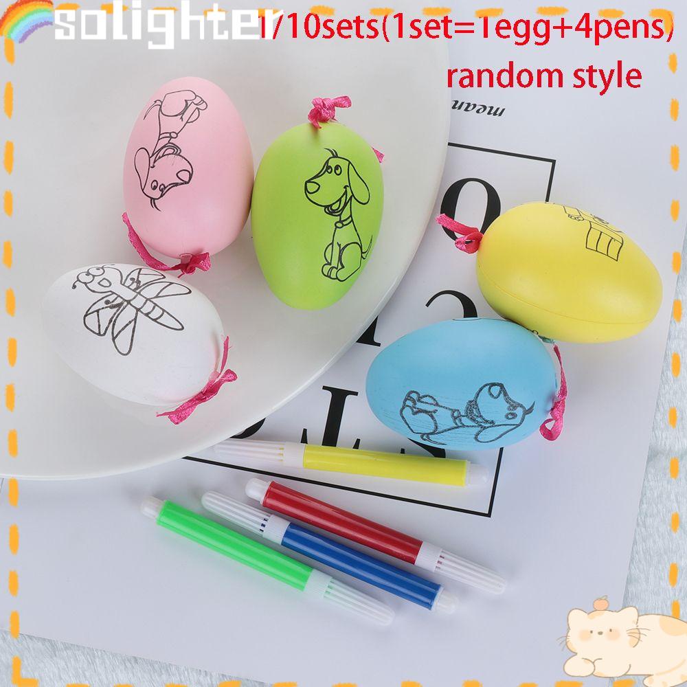 Solighter 1/10set (style random) Telur Paskah Kartun Plastik handmade eggshell