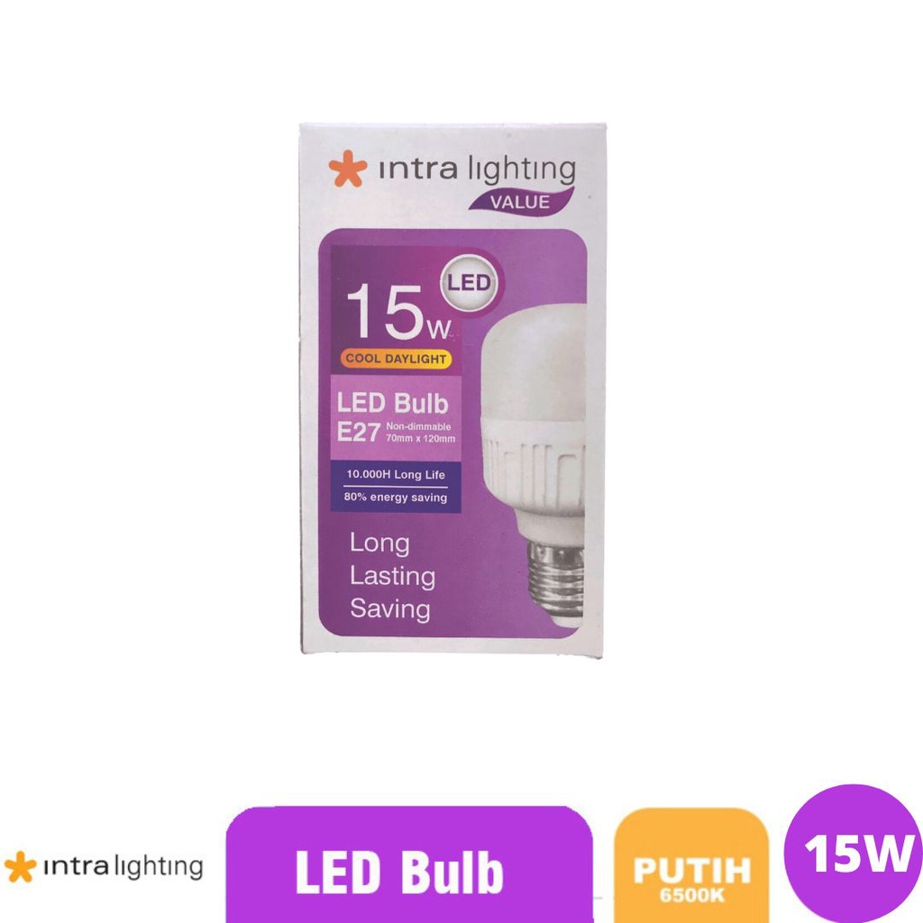 Intra Lighting Lampu led Bulb T 15W Bohlam LED E27 - Putih