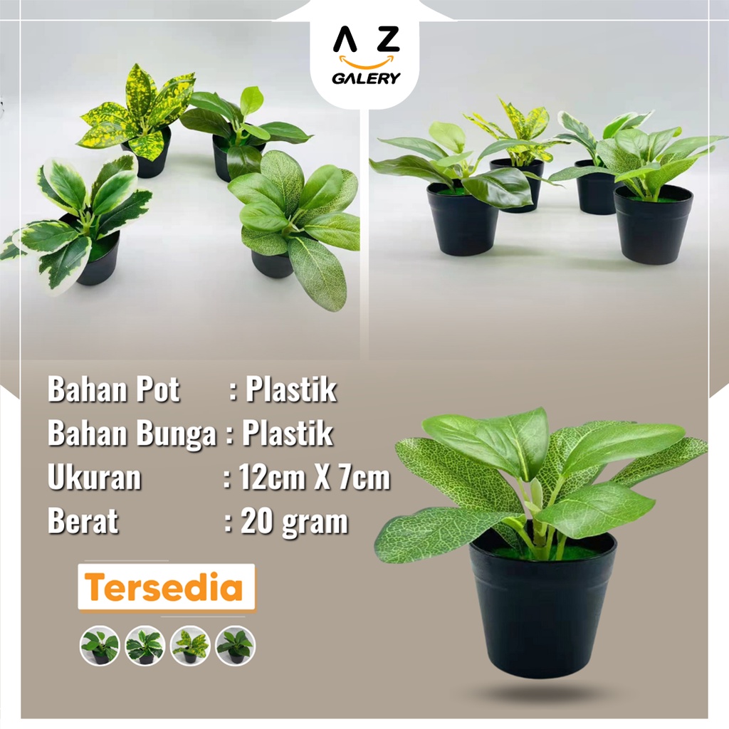 Azgalery / Tanaman Hias Plastik Mini Ornamen Daun Plastik Pot Bunga Dekorasi Rumah Tanaman Daun Hias Artificial Leaf PBP56