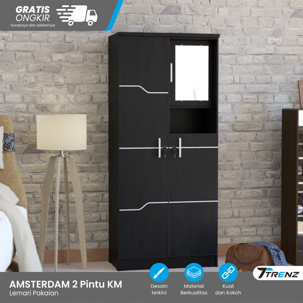 Trenz Furniture - lemari pakaian minimalis lemari kayu gantung dengan cermin rak kosmetik Amsterdam 