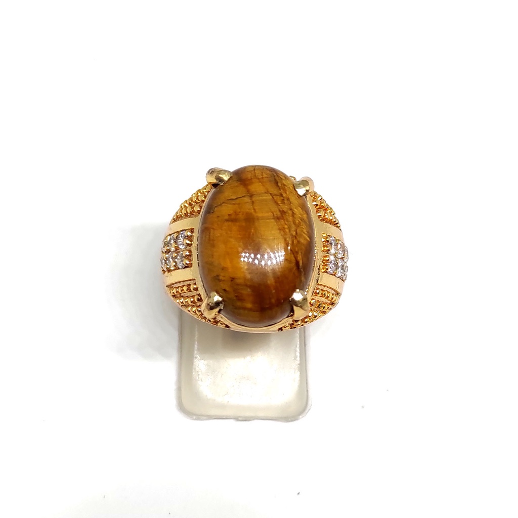 12GR Cincin Batu Akik Pria Natural Tiger Eye - Mata Macan