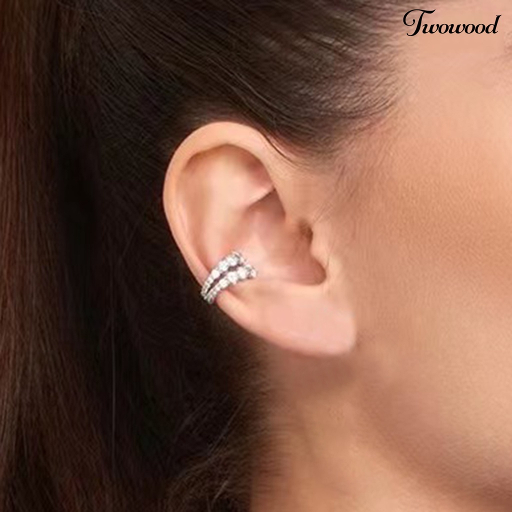 Twowood 1Pc Women Earring Sparkling Faux Diamond Design Shiny Efek Visual Multi-layer Semua Pertandingan Hias Warna Hidup Wanita Clip on Earring Hadiah Perhiasan Non-Piercing Untuk Wanita