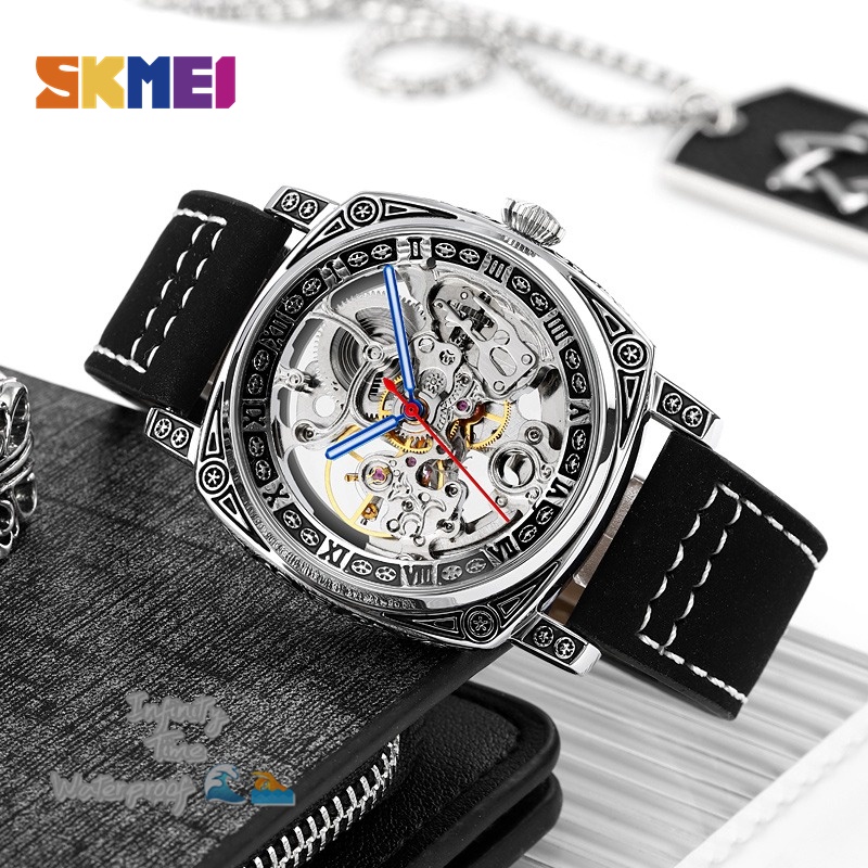 Jam Tangan Skmei 9271 Cowok Analog Strap Leather Mesin Automatic Kualitas Original Waterproof