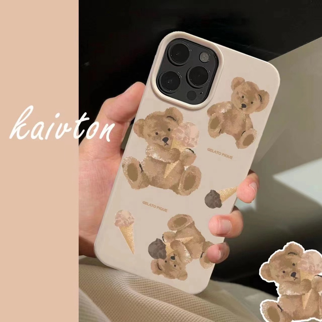 IPHONE Ins Muppet Pola Beruang Cocok Untuk Iphone14 14pro 14plus 13 13mini 13pro 13prm iPhone12 7Plus 8Plus Xr XS 13 12mini Pro Max Empat Sudut Casing Ponsel Tahan Guncangan