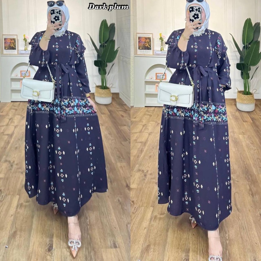 Canava Dress Wanita Prada Crepe Gamis Terbaru Lengan Panjang Terompet Baju Muslim Kekinian LD 110 cm