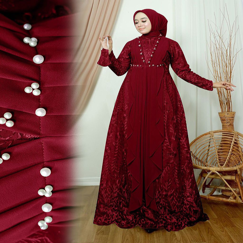 GAMIS MAXI BUSUI SANIA | M L XL XXL 3XL | FULL BRUKAT TILE SERAGAM PESTA KONDANGAN TERBARU