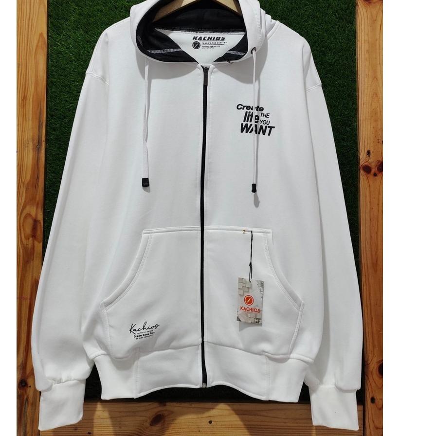 ( COD ) Athru Jaket Zipper Hoodie Pria Oversize Sweater Hodie Ziper Putih Distro Original Kachios MR