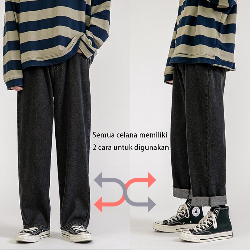 Celana Jeans Pria korean style pria straight jeans kulot Baggy pants pria Oversize Kulot celana panjang pria celana denim pria gombrong