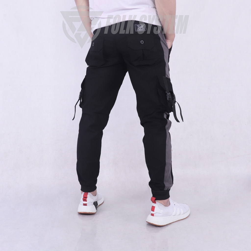 Celana Panjang Chino Jogger Cargo Pria strip original Folksystem