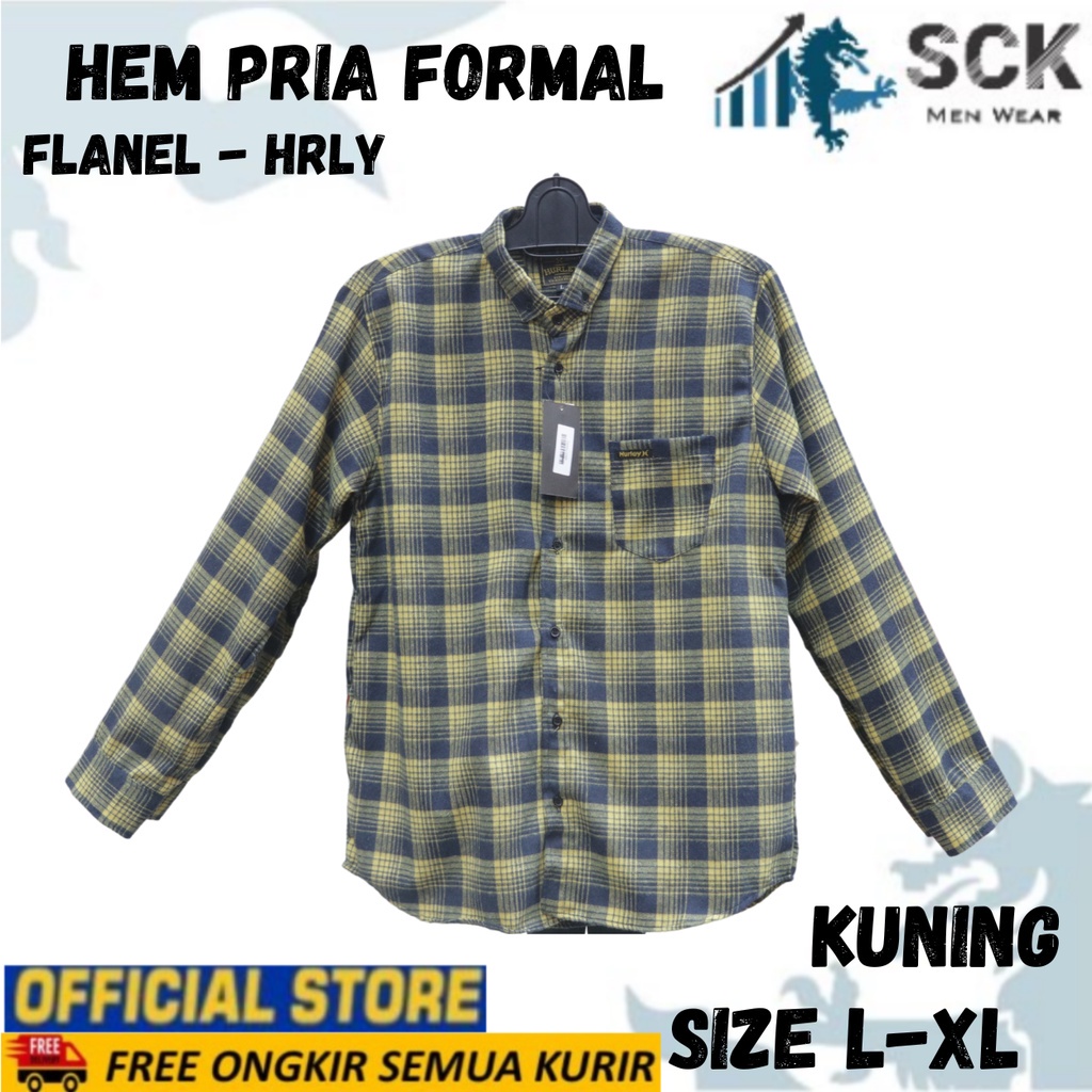 Kemeja Pria Flanel Lengan Panjang HRLY Salur Halus ukuran L-XL / Hem Casual Kantor / Pakaian Kerja Laki-laki - sckmenwear GROSIR