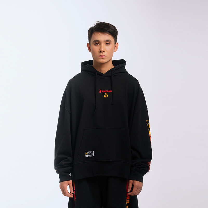 3Second x RRQ Original Jaket Hoodie Oversize Cotton French Terry Graphic Pria Hitam 101122
