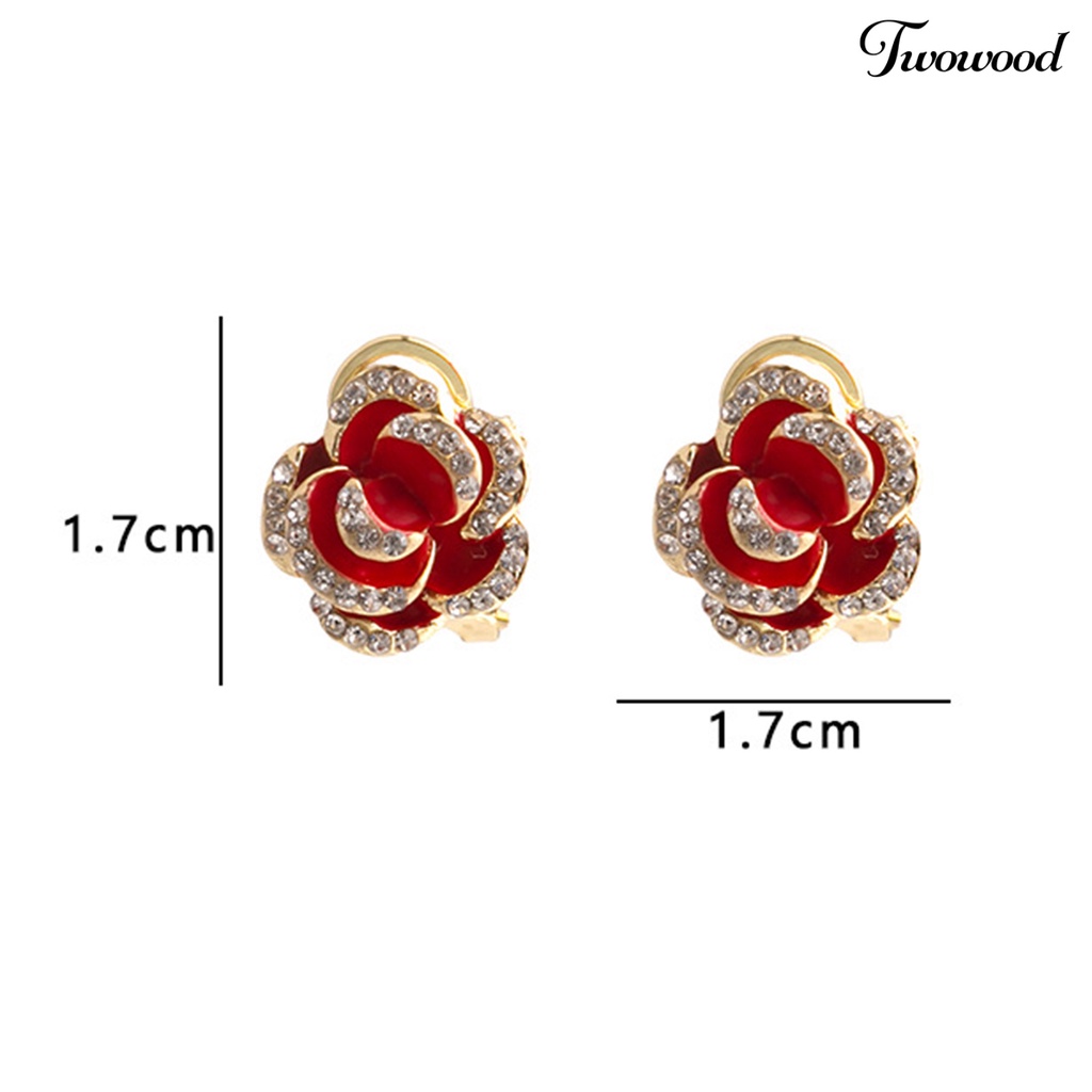 Twowood 1pasang Drop Earrings French Romantic Gentle Vintage Manis Elegan Dress Up Alloy Bunga Mawar Telinga Klip Aksesoris Fashion