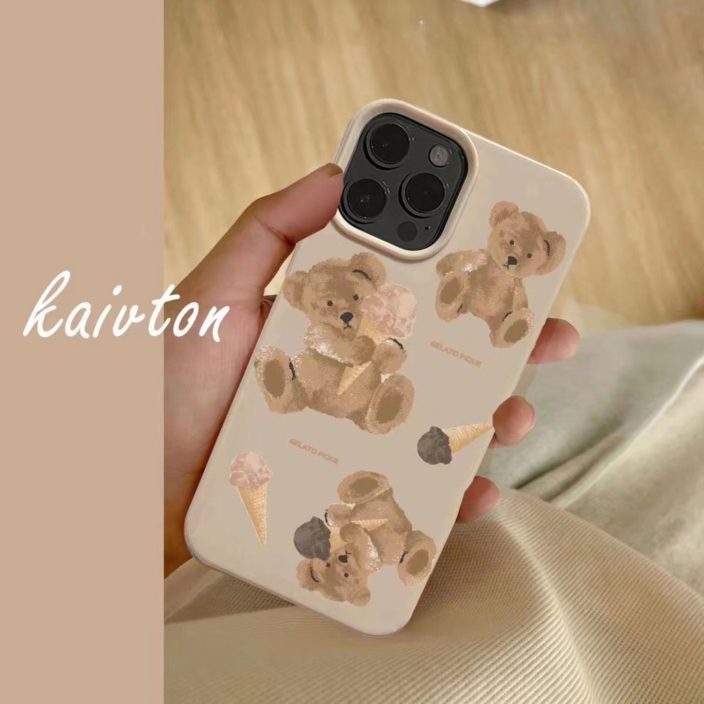 IPHONE Ins Muppet Pola Beruang Cocok Untuk Iphone14 14pro 14plus 13 13mini 13pro 13prm iPhone12 7Plus 8Plus Xr XS 13 12mini Pro Max Empat Sudut Casing Ponsel Tahan Guncangan