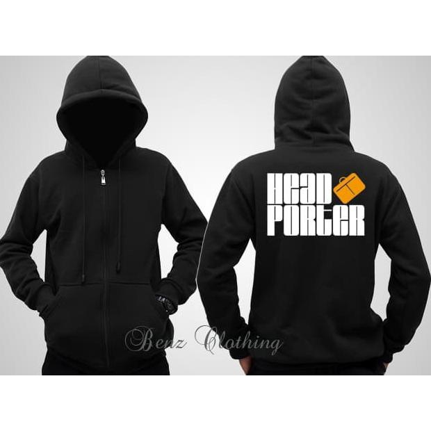 Jaket Hoodie Sweater Head Porter Outerwear Pria Wanita Zipper Resleting Depan Polos Sablon Polyflek 