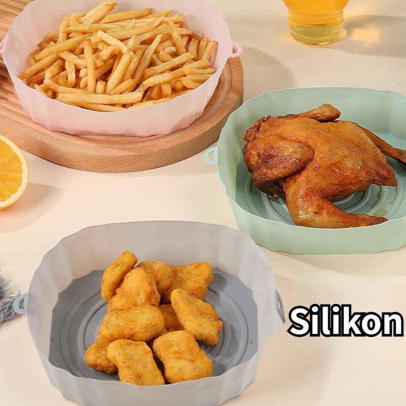 【COD】 20cm Loyang Air Fryer Bahan Silikon Multifungsi Bahan Silikon Anti Lengket Dapur