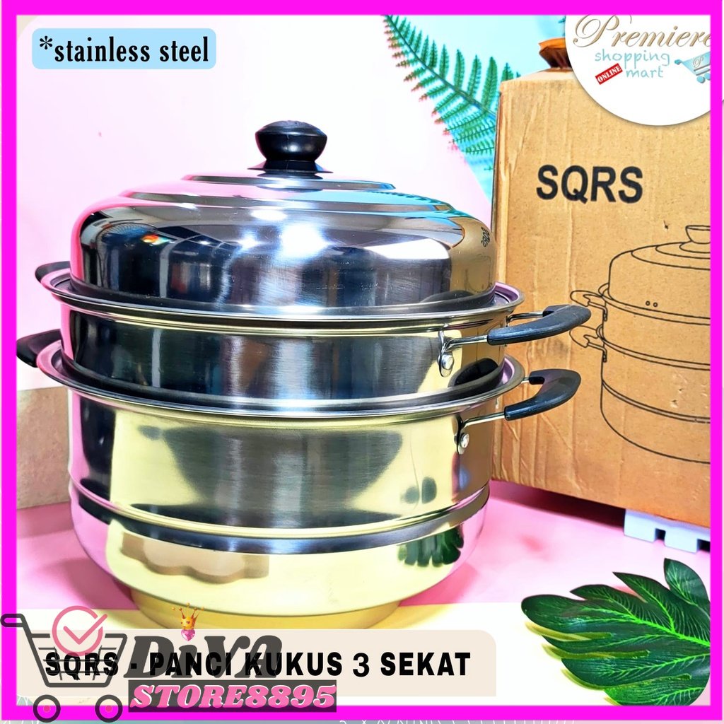 SQRS - Panci Kukus Set 3 Susun Bahan Stainless Dandang Kukusan Serbaguna Diameter 26cm DIVA STORE