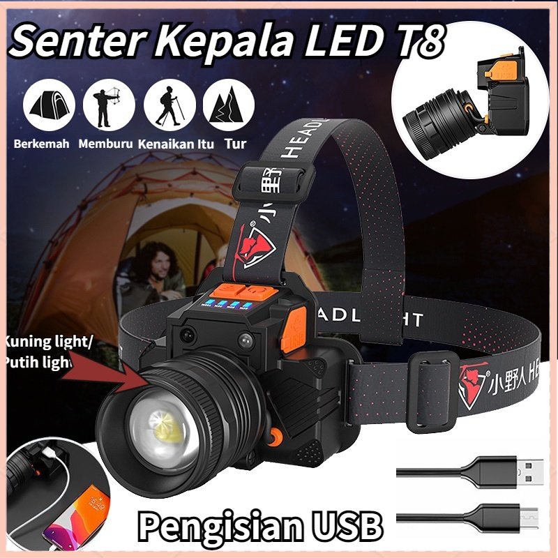 【COD】Senter Kepala Led Glare T8 Zoom/Led Glare T8 Zoom Outdoor/Usb Rechargeable Zoom Headlamp
