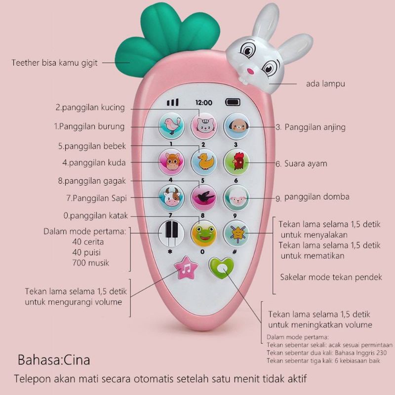 Mainan Edukasi Bayi  - Telepon Genggam Plus Teether - Ponsel Bayi Anak