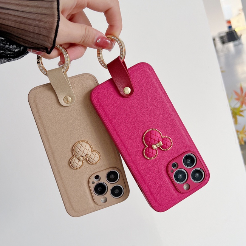 Rose Minnie Casing Pelindung Untuk 14 13 12 11 Pro X Xs Max 14Plus XR Casing Belakang Kulit Imitasi