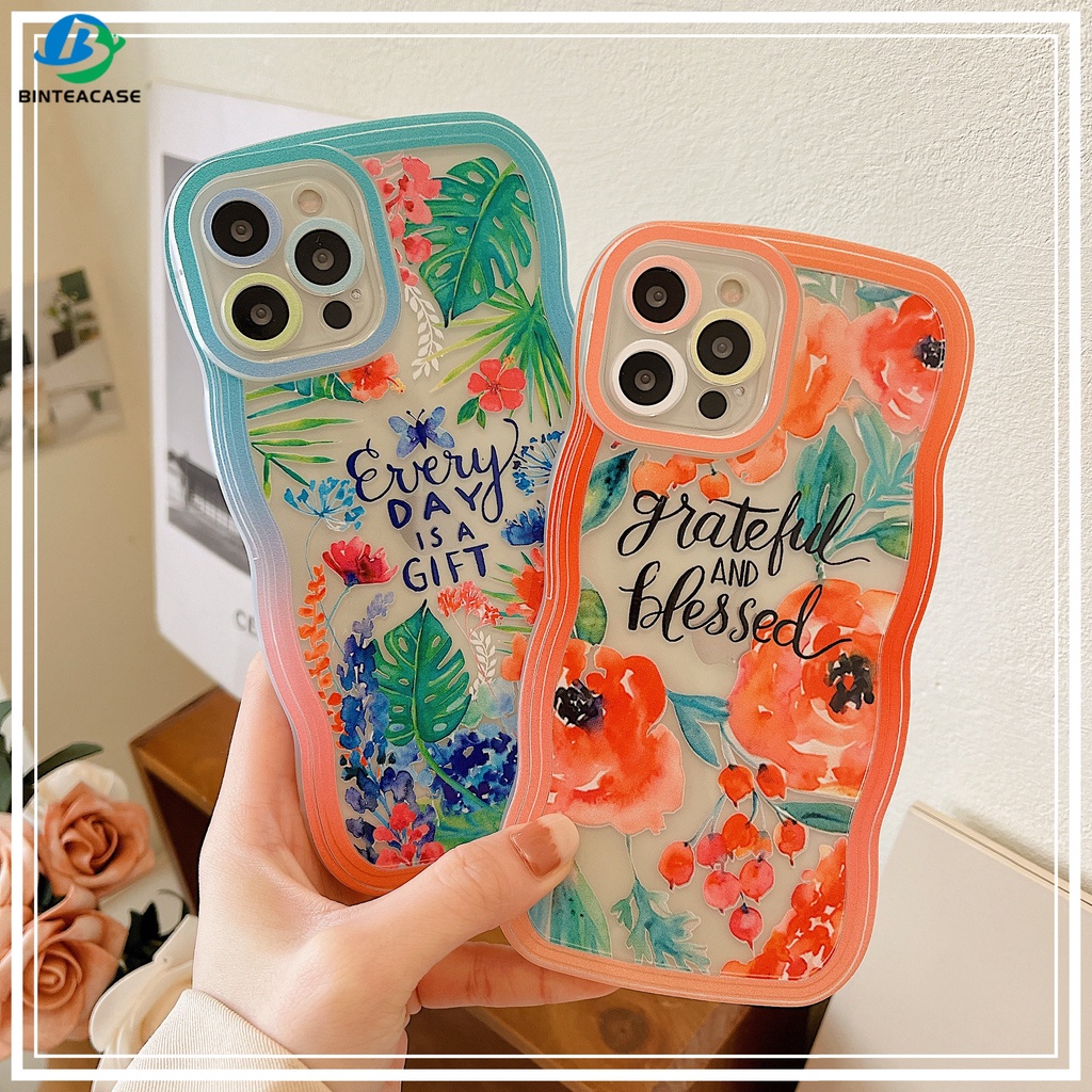 IPHONE Casing Untuk Iphone14 14 Pro MAX IPhone13 Pro MAX 11PRO 11PRO Max12 12Pro MAX XR XS Max6 6S 7 8 Plus SE 2020 Cat Air Bunga Dan Tanaman Tepi Melengkung TPU Phone Case Binteacase