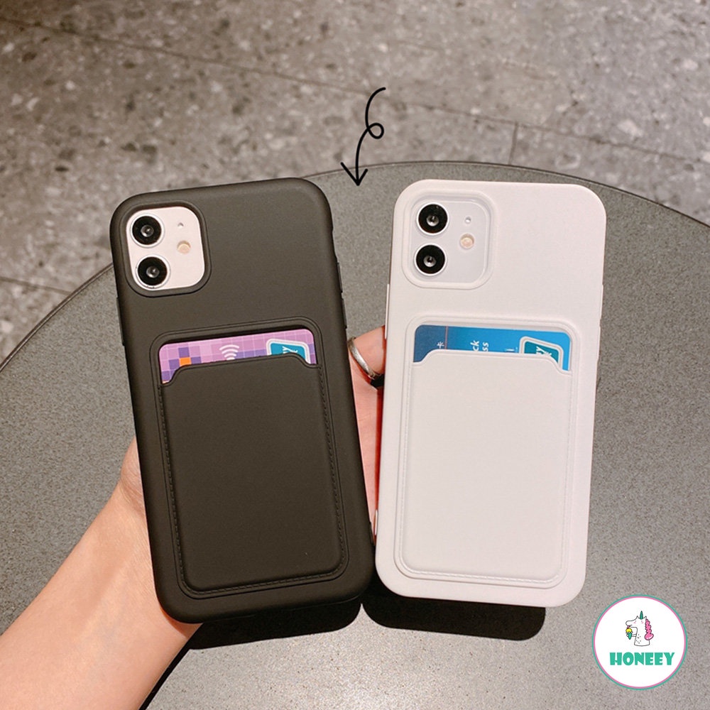 IPHONE Ins Putih Susu Dompet Card Holder Slot Phone Case Untuk Iphone 14 13 12 11 Pro Max X XR 8 7 Plus Cardbag Silikon Cair Tahan Air Lembut TPU Penutup Belakang