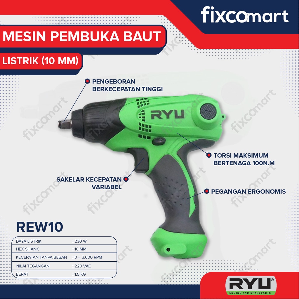 Mesin Pembuka Baut impact wrench listrik REW10 RYU REW 10