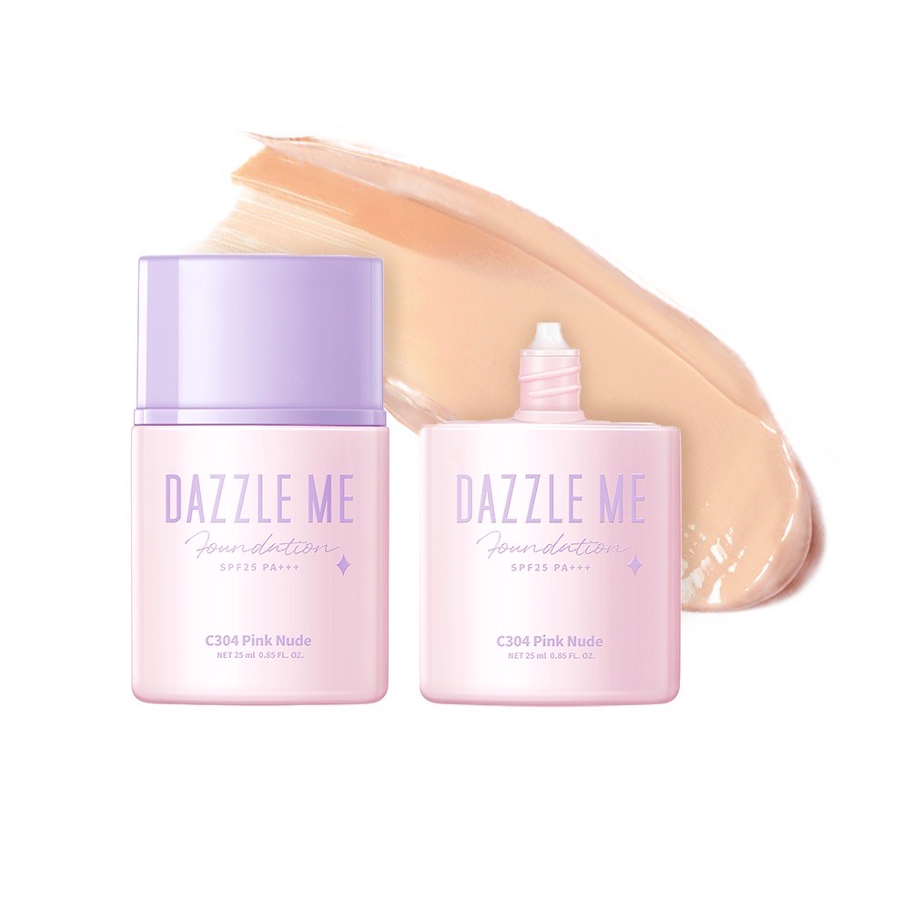 DAZZLE ME Day By Day Foundation Indonesia / SPF 25 PA+++ 25ml / Ultra Long Lasting Waterproof Sweat Proof No Transfer Hyper Coverage Organic Breathable Formula Nude Beige / Cosmetic Makeup Face Make Up Series / BB Cream Compact Loose Powder Cushion Bedak