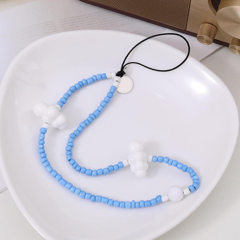 Lucu 3D Awan Putih Handmade Es Krim Warna Rantai Manik-Manik Beras Untuk iPhone Android OPPO VIVO Huawei Xiaomi Redmi Samsung Semua Ponsel Earphone Case Tali Anti Hilang