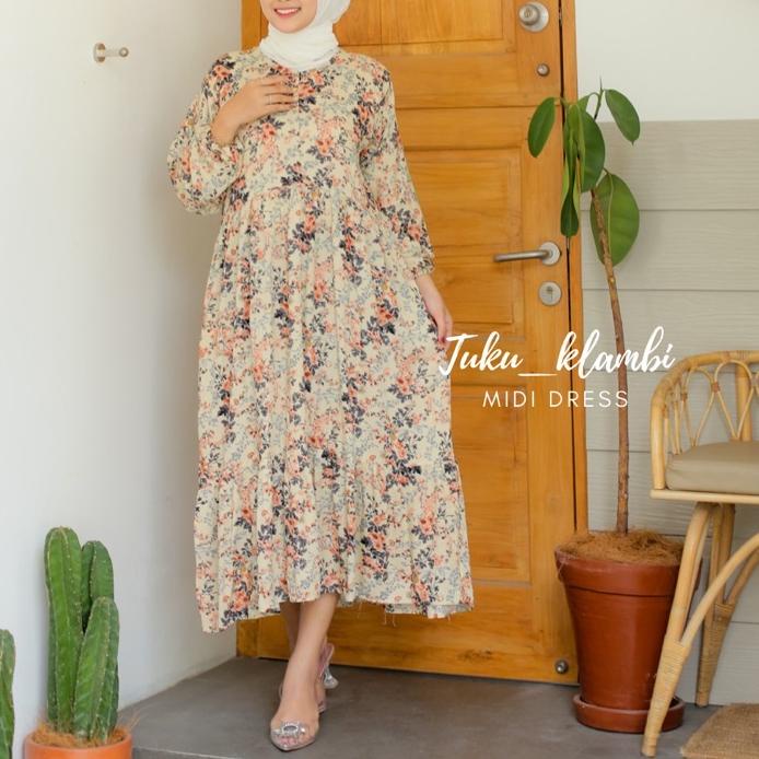( BISA COD ) Midi Dress Jumbo Ld 120 130 140 dan Kekinian Motif Busui Dres Wanita Muslim Hot 