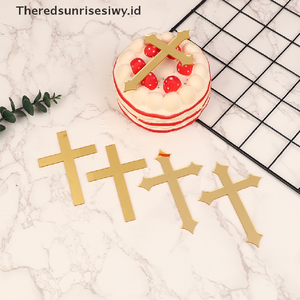 #New# 5pcs 10 * 7cm Topper Akrilik Silang Emas Perjamuan Pertama Minimalis Sisipan Kue~