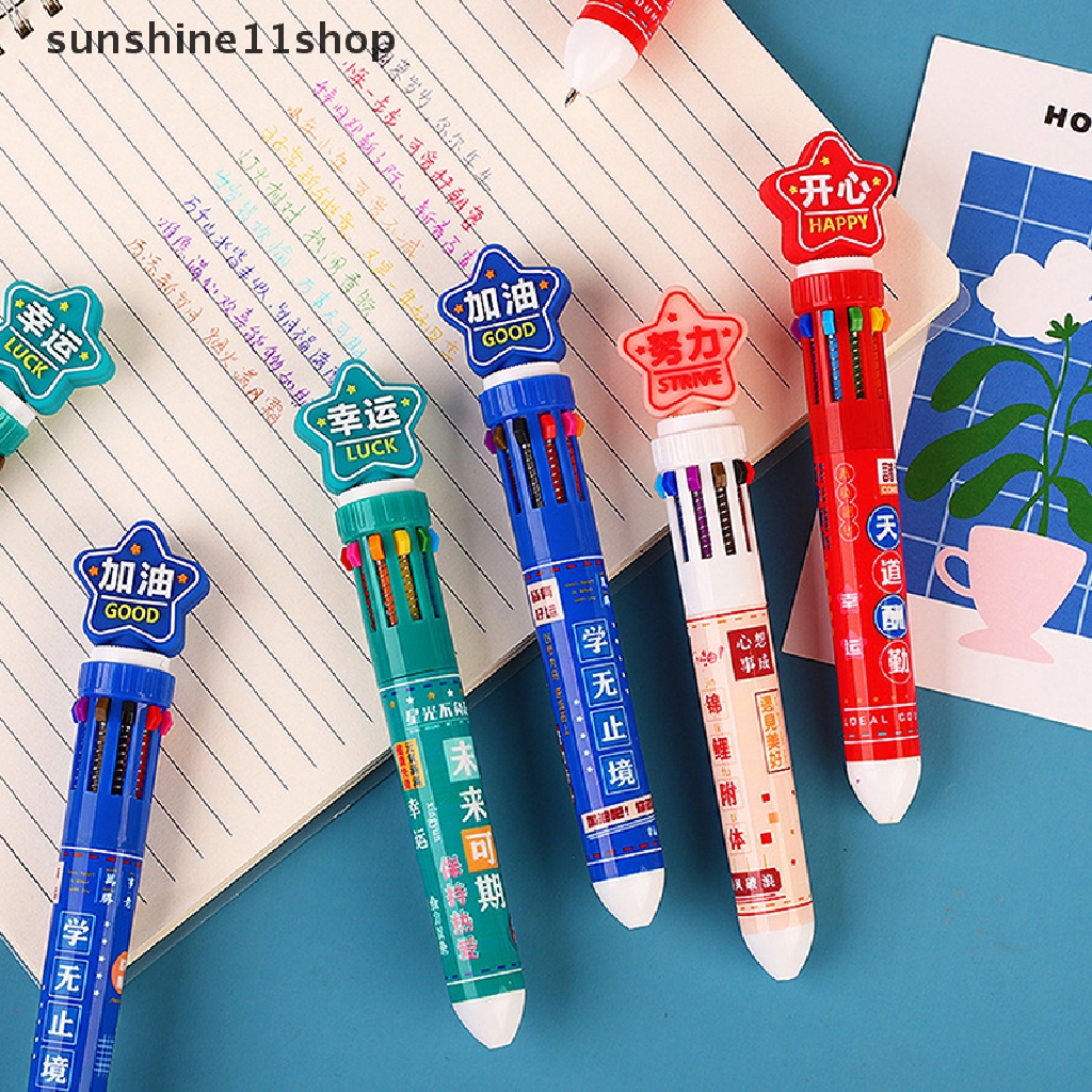 Sho Baru Sepuluh-Warna Bolpoin Kartun Sederhana Kreatif Pressable Pulpen Otomatis Perlengkapan Sekolah Pulpen Untuk Wrig Alat Tulis Penandatanganan Bolpen N