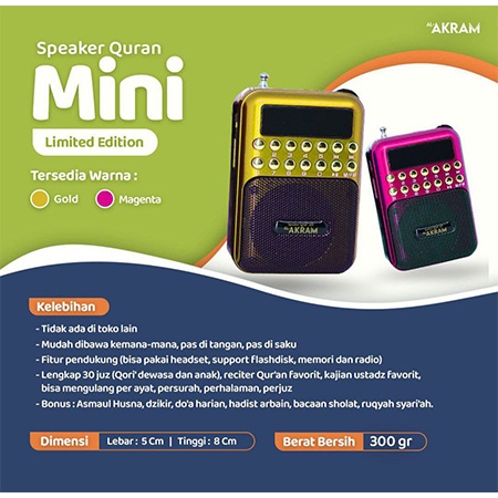 Speaker Quran  Murotal Al-Akram 30 Juz Bisa powerbank Spiker Al Qur'an 30 Juz Sepeker Alquran Terbaru Hafalan Anak Hafidz COD