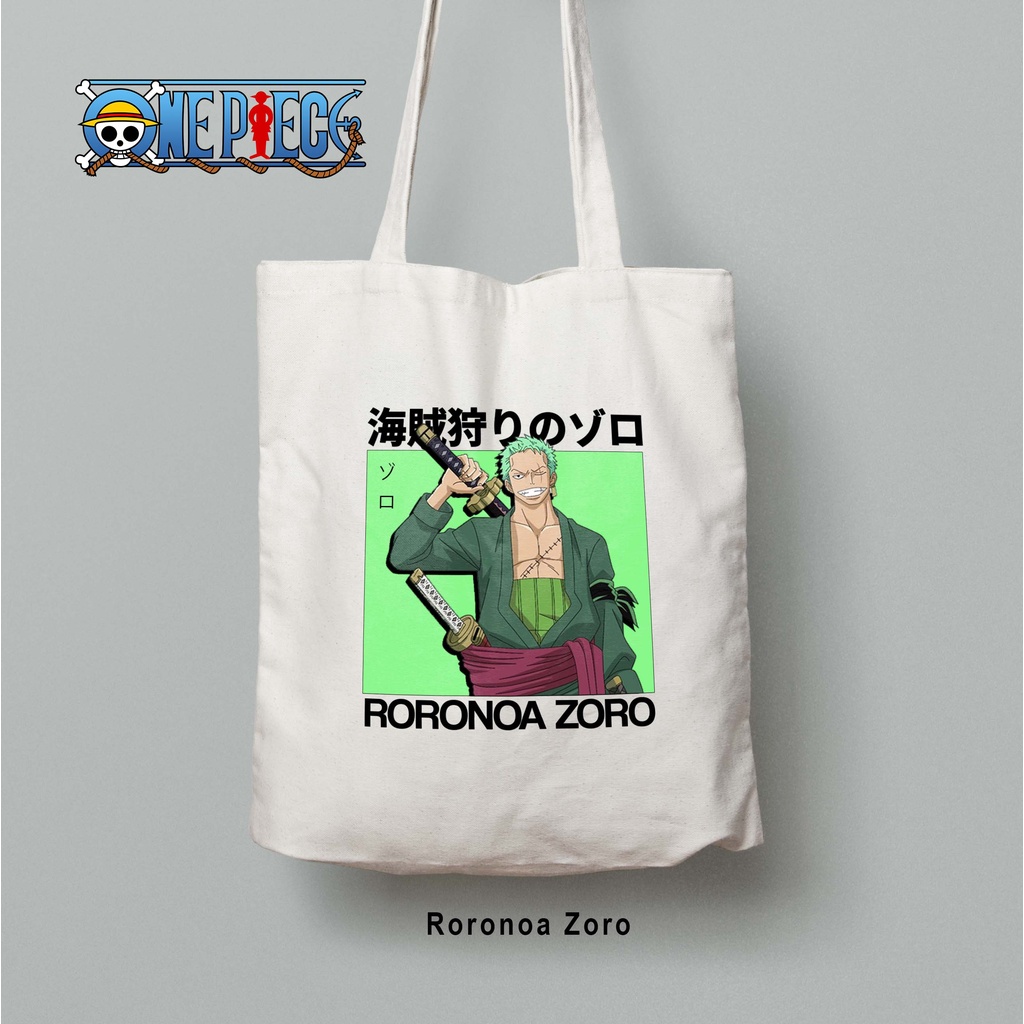 Totebag Anime One piece Mugiwara Luffy Sanji Roronoa Zoro Tote bag premium Totebag zipper totebag velcro Termurah