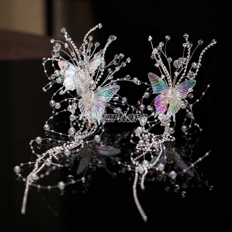 Jepit Rambut Handmade Bentuk Bunga Butterfly Aksen Manik-Manik Kristal Untuk Aksesoris Pengantin