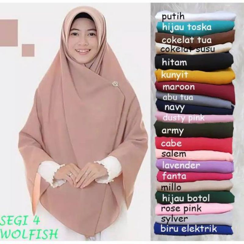 PROMO!!! HIJAB SEGI EMPAT WOLFIS 130X130 / JILBAB WOLFISH WOLPEACE SYARI JUMBO grade A