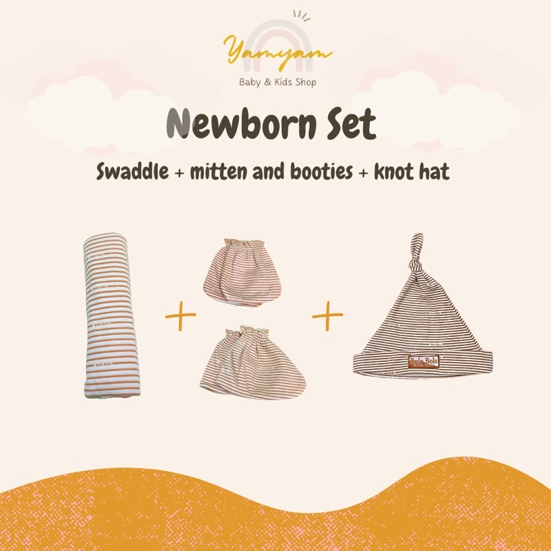 newborn set bedong set package paket bayi baru lahir swaddle mitten booties knot hat bedong sarung tangan kaki sartaki stk topi bayi