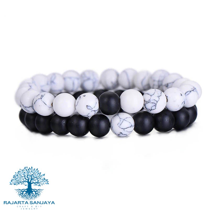 Gelang Pasangan Natural Stone Black Onyx Doff Howlite Turquoise White 8mm