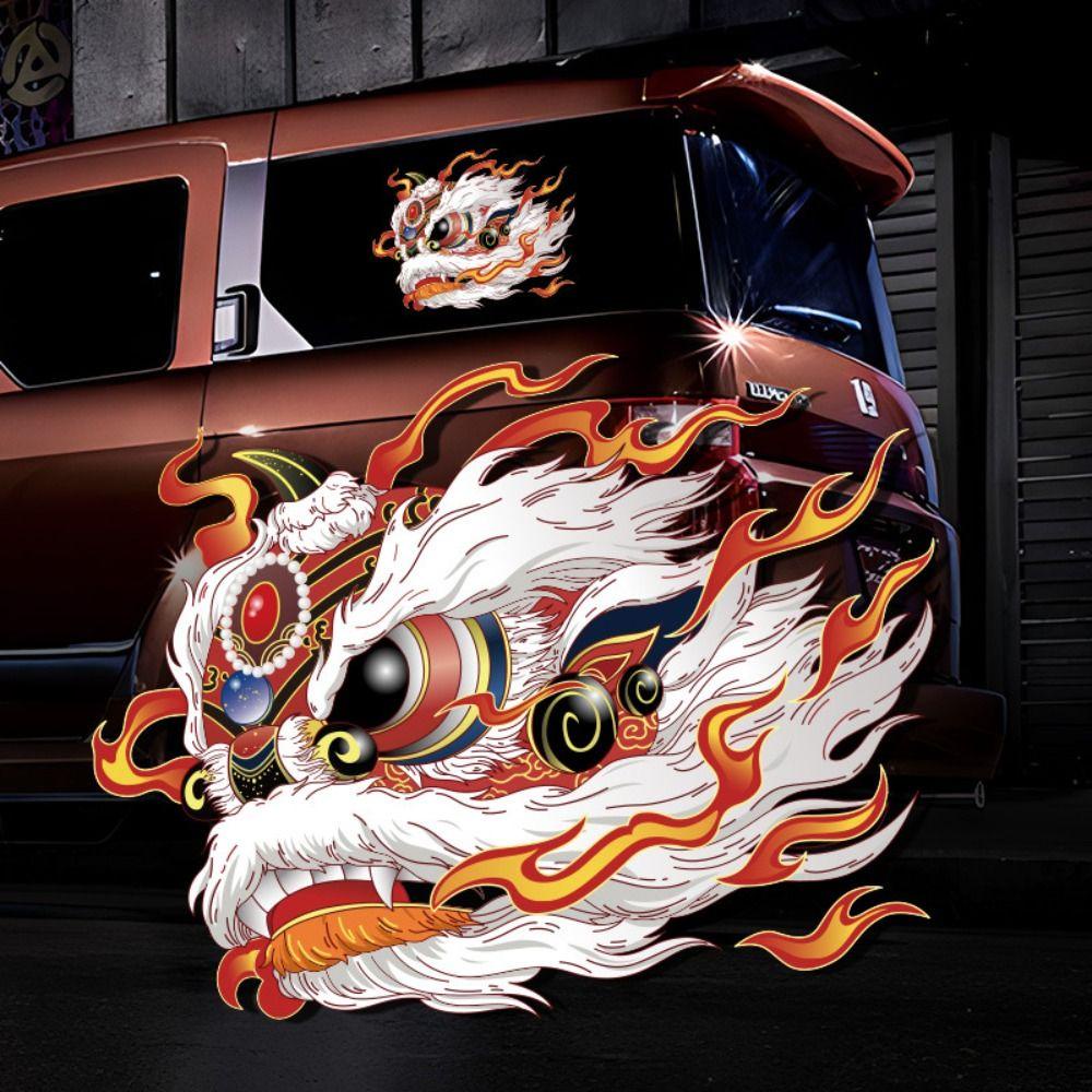 Lanfy Stiker Mobil Auto Pintu Jendela Fashion Aksesoris Mobil Interior Parts Produk Mobil Dekorasi Lion Dance Head Sticker