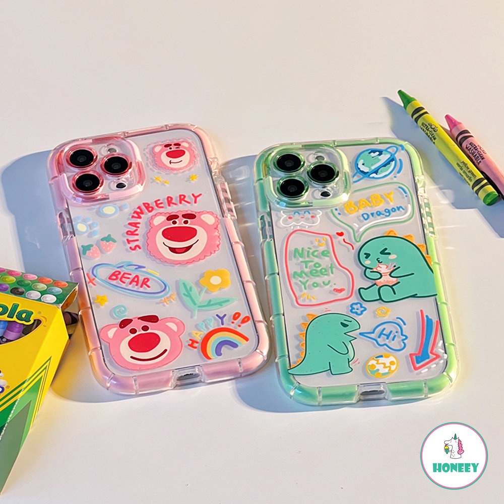 IPHONE Kartun Manyo Dinosaurus Strawberry Neon Luminous Phone Case Kompatibel Untuk Iphone14 13 12 11 Pro Max 14 Pro Max Shockproof Glow Lembut TPU Penutup Belakang